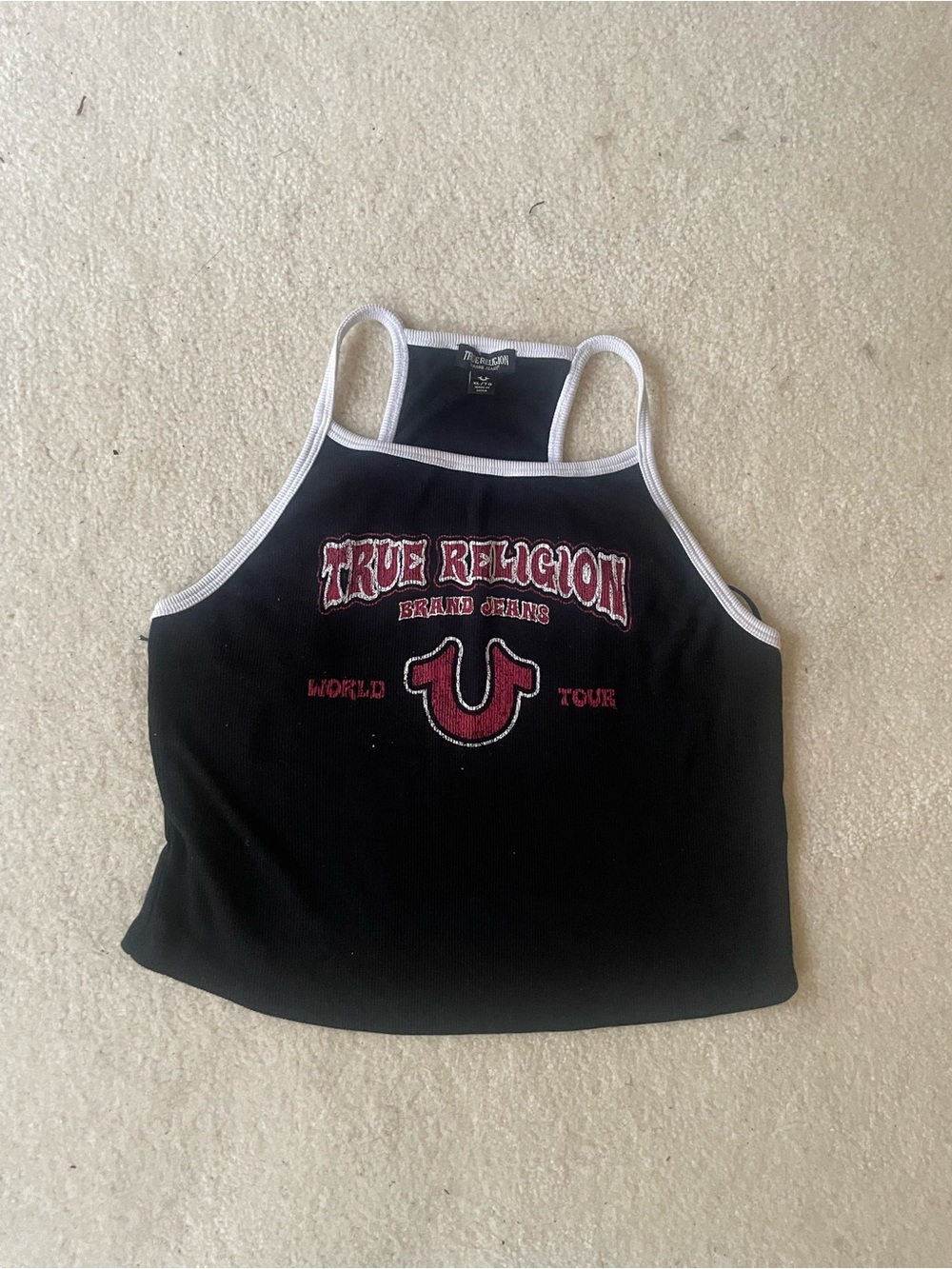 True Religion Black Halter Top with White Trim